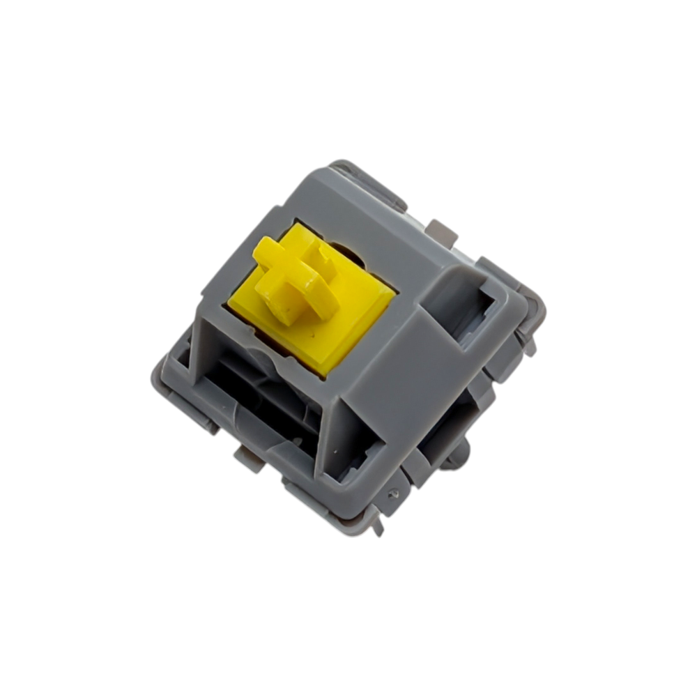 Durock T1 Sunflower POM tactile switches for custom mechanical keyboards featuring a vibrant yellow housing and 67g gold-plated spring.