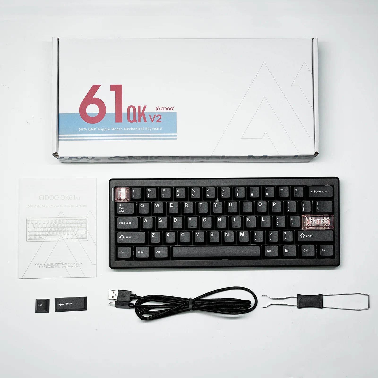 CIDOO QK61 V2 by EPOMAKER is a custom mechanical keyboard featuring a space-saving 60% compact layout in the box