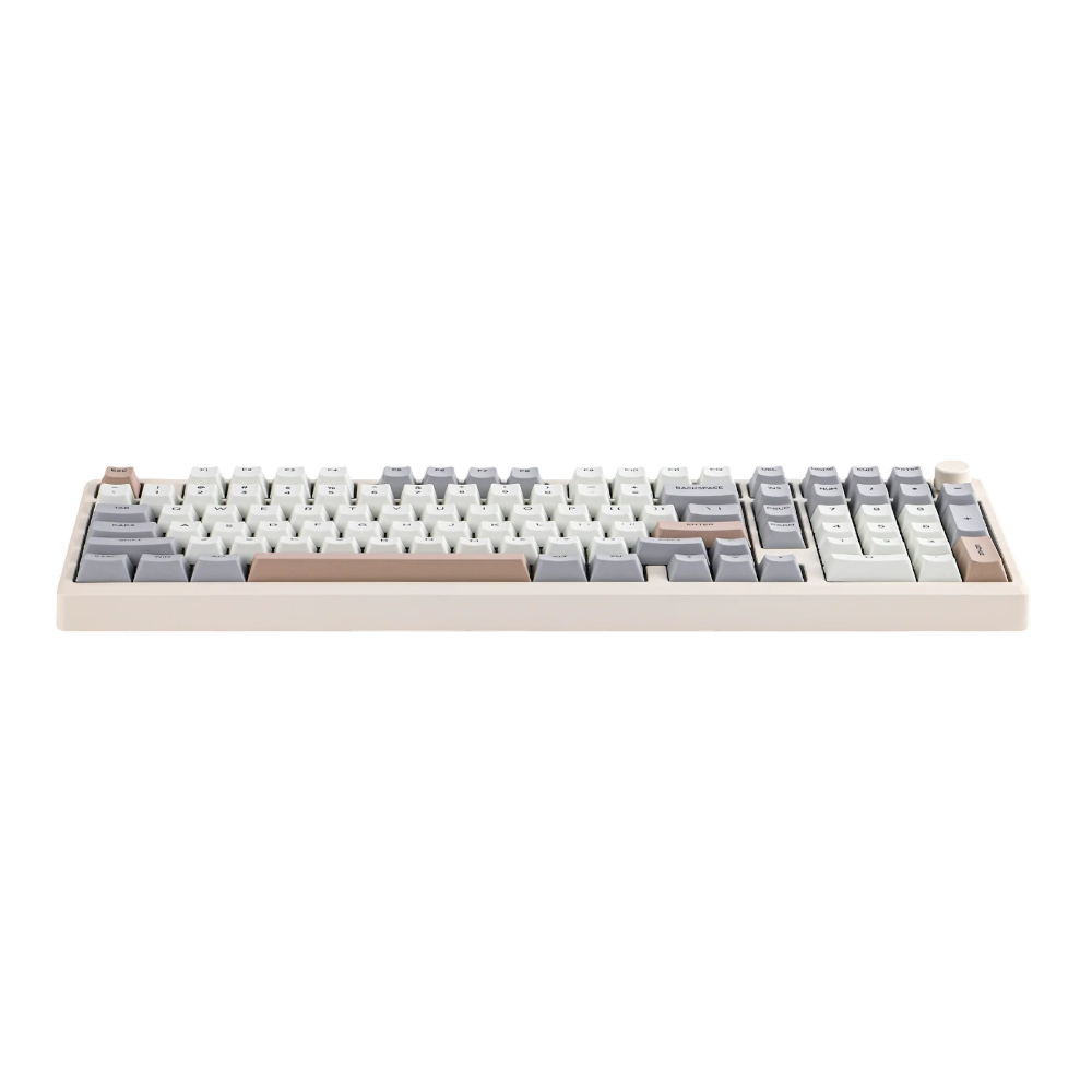 Epomaker galaxy 100 full sized compact Mechanical keyboard with a beige frame wireless trimode with knob us seller