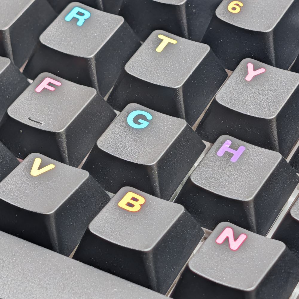 Festive, multi-colored keycaps set named " Fiesta Burst " for Cherry MX switches.