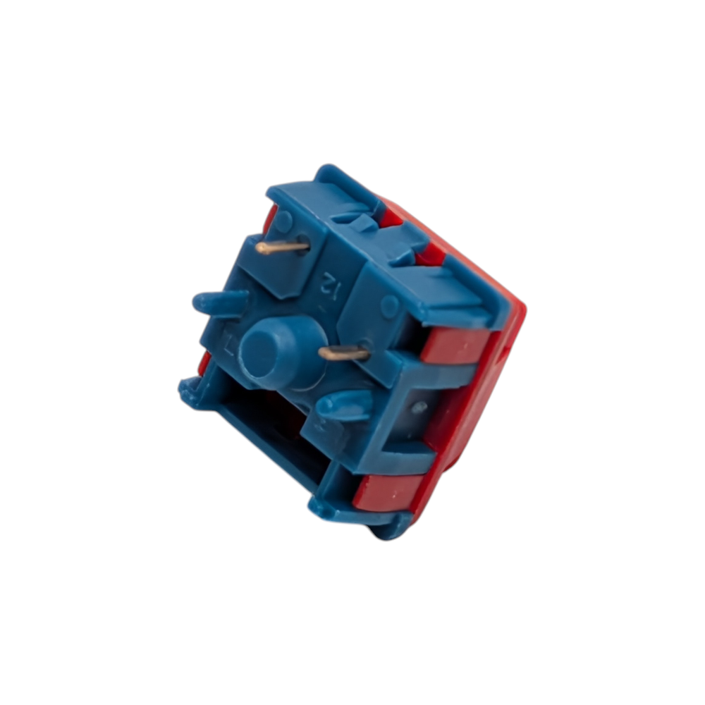 HMX x Silliworks Sojna linear switches on a desk mat, known for their rail bottom-out design and classic cherry-style typing feedback.