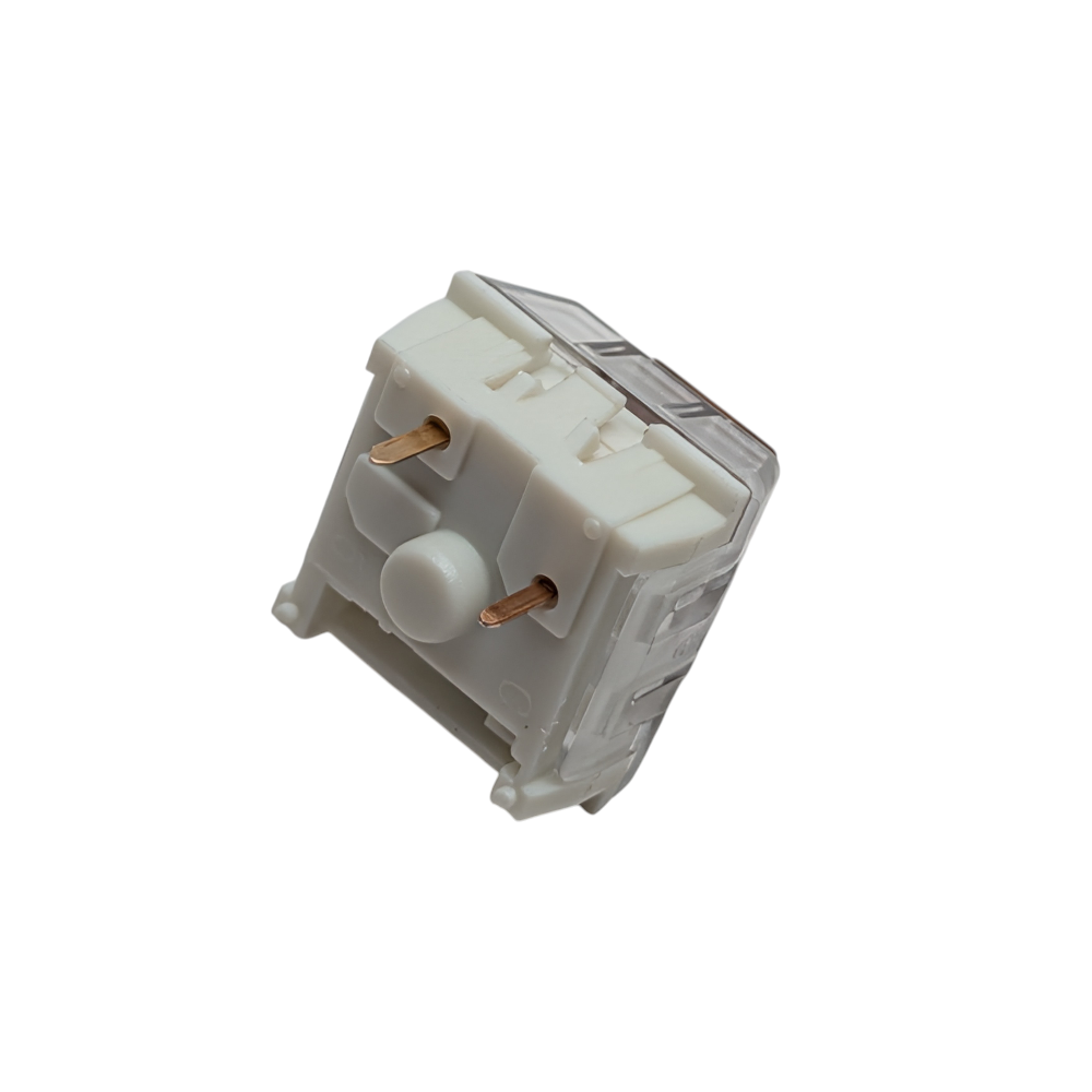 Underside of a Kailh Box Brown switch featuring a solid black nylon bottom housing, designed to produce a deep, thocky sound profile in custom keyboard kits.