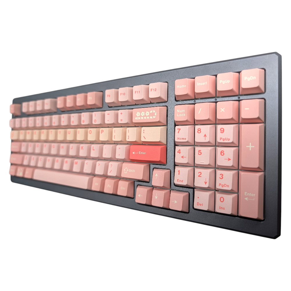 Assembled keyboard showcasing the uniform and gradient pink color scheme.