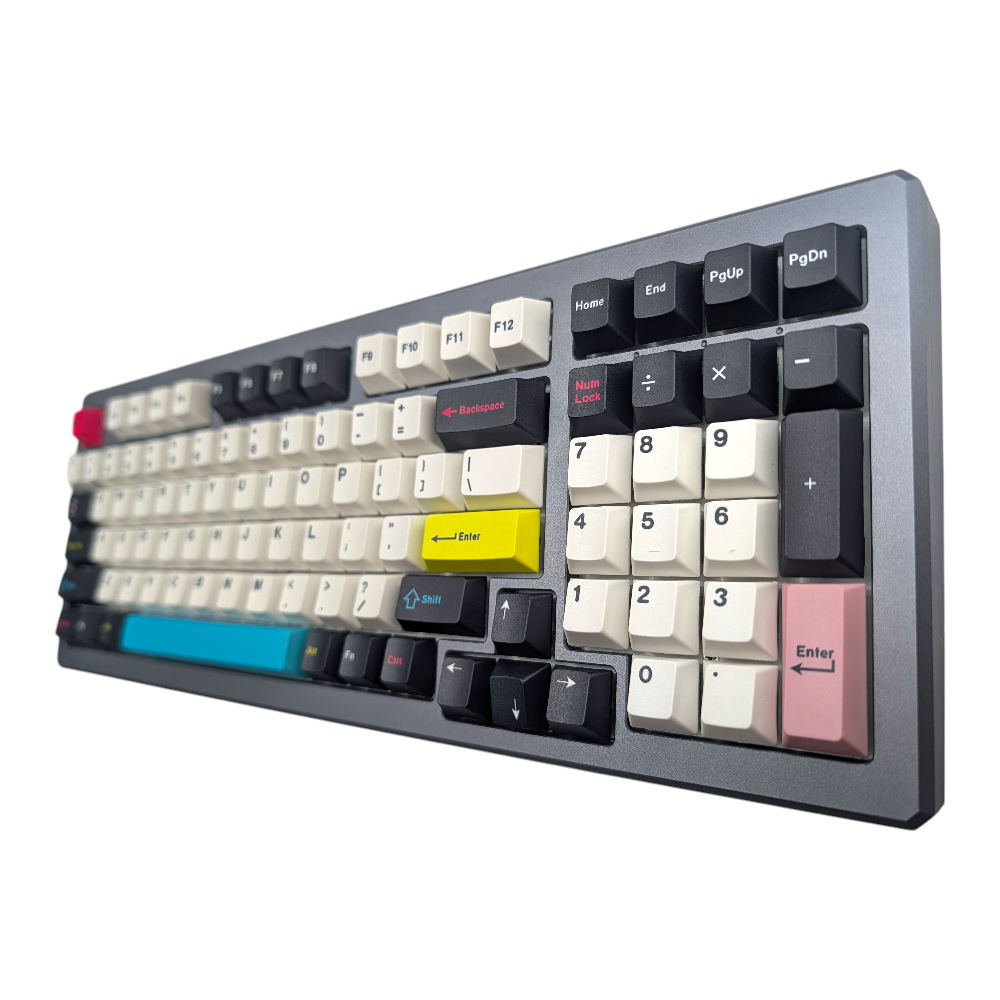 Close-up view of PBT dye sublimation keycaps from the Cyberdeck set.