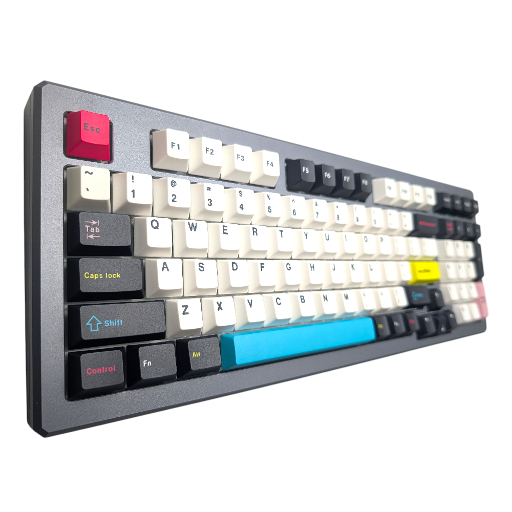 Cyberdeck keycap set on a custom mechanical keyboard setup.