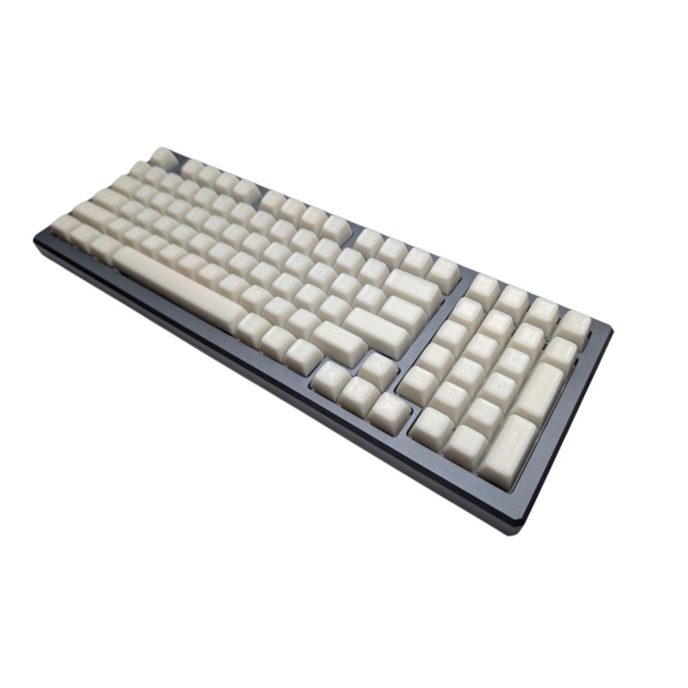 Low side view of Thock King Milky Marshmallow SA keycaps showing the tall profile.