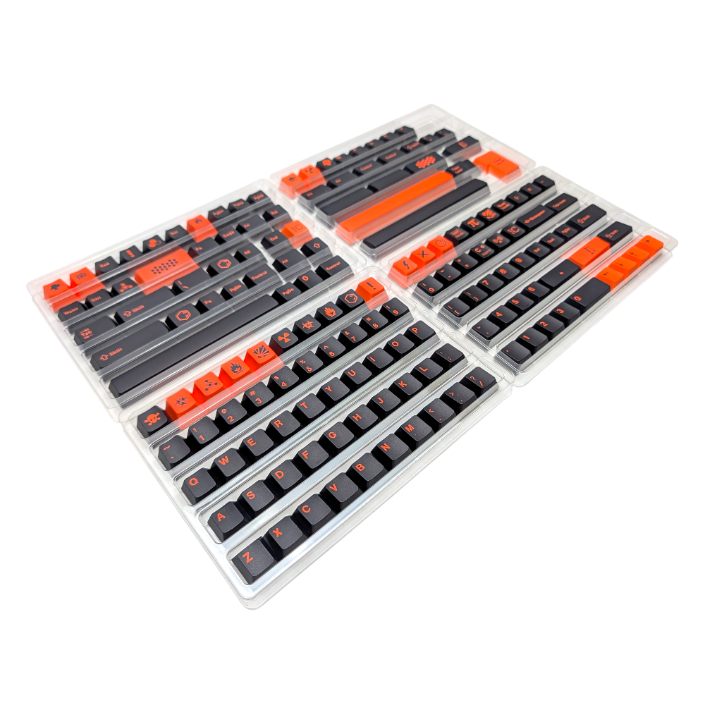 Apex Ignition" 152-key set in OEM profile, highlighting black and vibrant orange aesthetic.