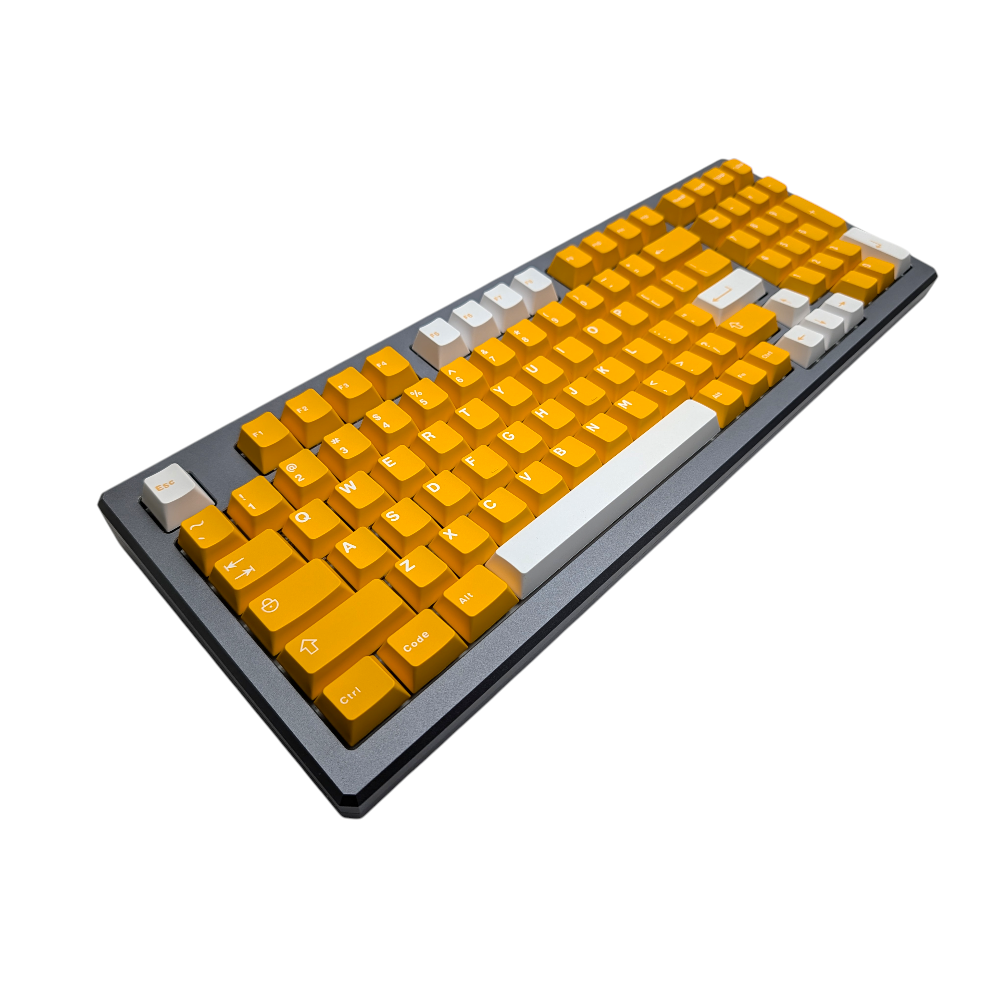 Detailed view of Midas Touch Gold keycaps illustrating optional white accent keys.