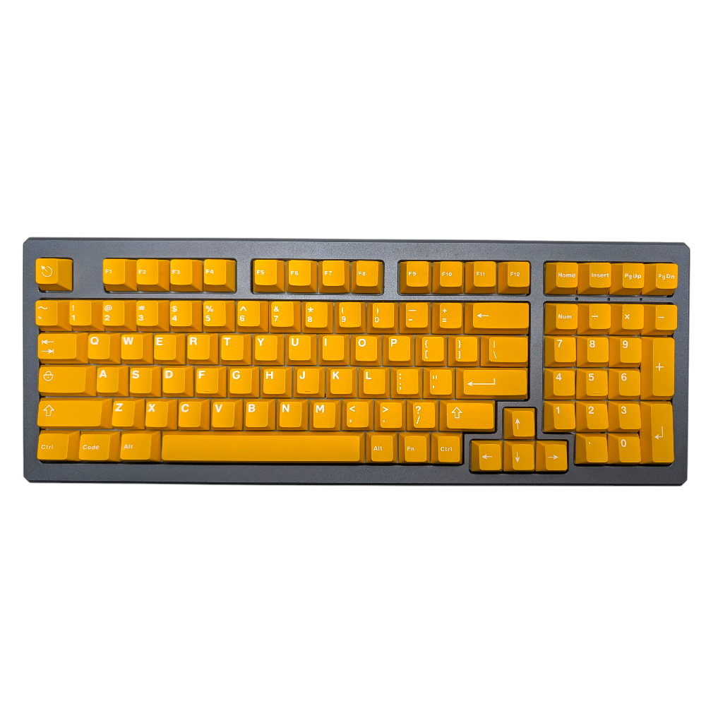 Side profile of Midas Touch Gold yellow keycaps, highlighting ergonomic Cherry MX profile.