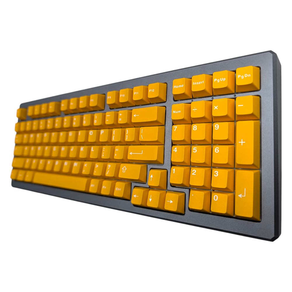 Mechanical keyboard featuring Midas Touch Gold keycaps, emphasizing premium aesthetic and design.