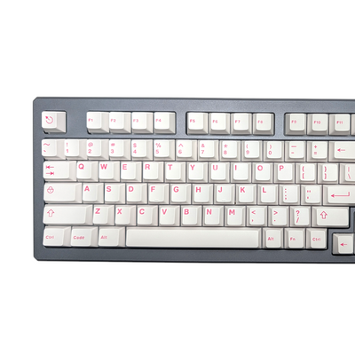  Side view illustrating the sculpted Cherry MX profile of the "Clean Pink" keycaps.