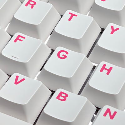 "Clean Pink" keycaps enhancing a gaming setup with a pure and contrasting style.