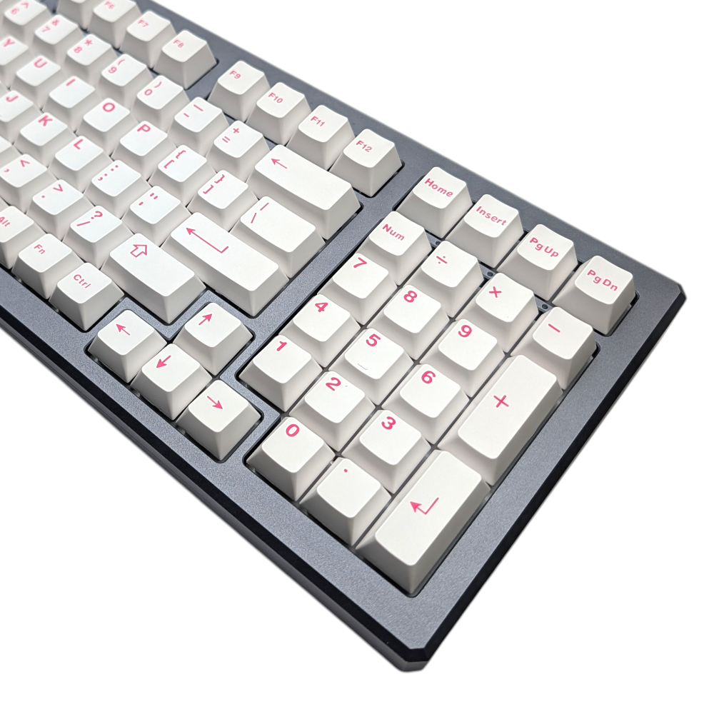 Overhead shot of the "Clean Pink" keycap set layout.