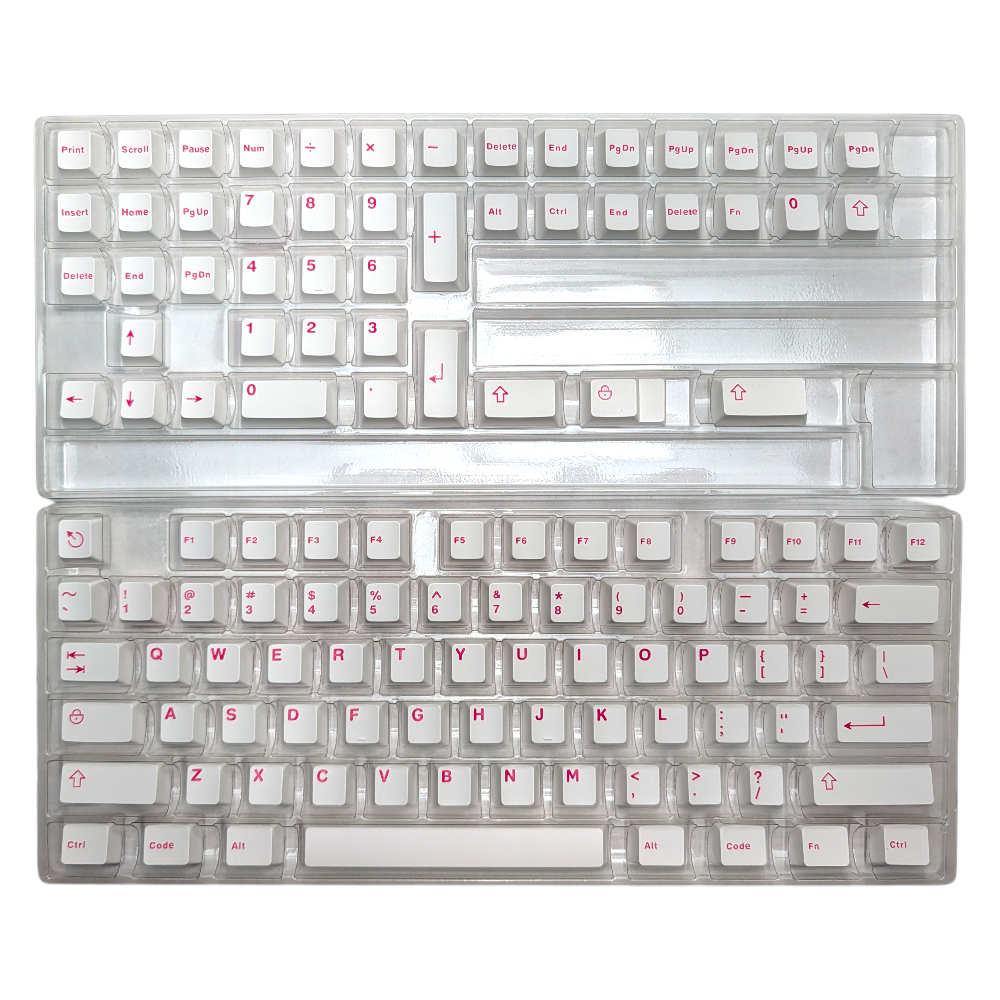 High-resolution image of "Clean Pink" keycaps emphasizing the durable double-shot ABS material.
