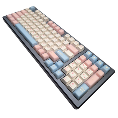 Mechanical keyboard with "Cloud Candy" keycaps, showcasing a dreamy and aesthetic design.