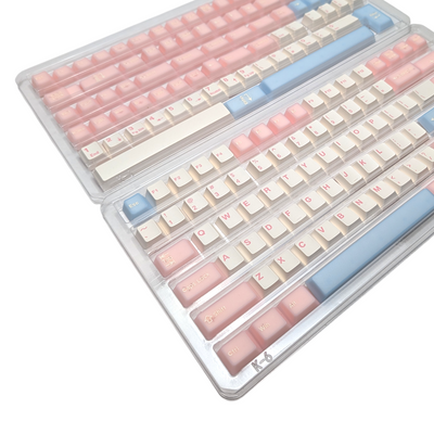  Soft pink, blue, and white keycaps ("Cloud Candy") for Cherry MX switches. 
