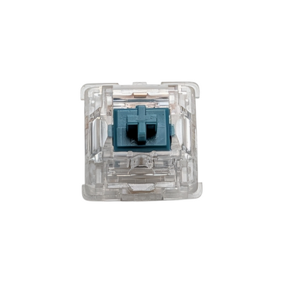 Close-up of clear Durock T1 mechanical switches, highlighting the transparent housing designed for maximum RGB light diffusion in custom keyboards.