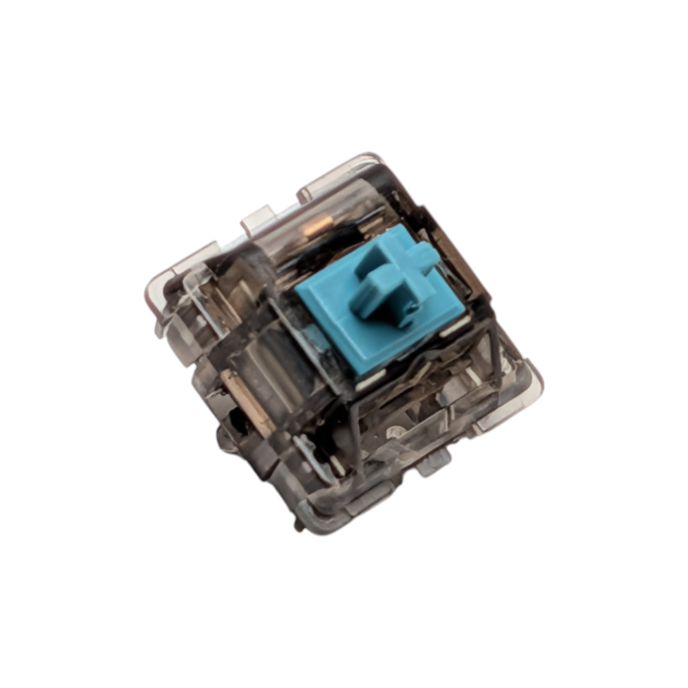 Transparent black Durock T1 switches with smoky housings, optimized for RGB lighting and aesthetic custom mechanical keyboard builds.