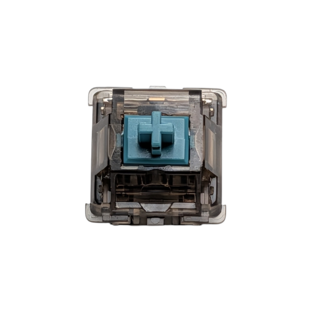 5-pin Durock T1 Transparent Black tactile switch with high-quality POM stem and smoky housing for hot-swappable mechanical keyboards.