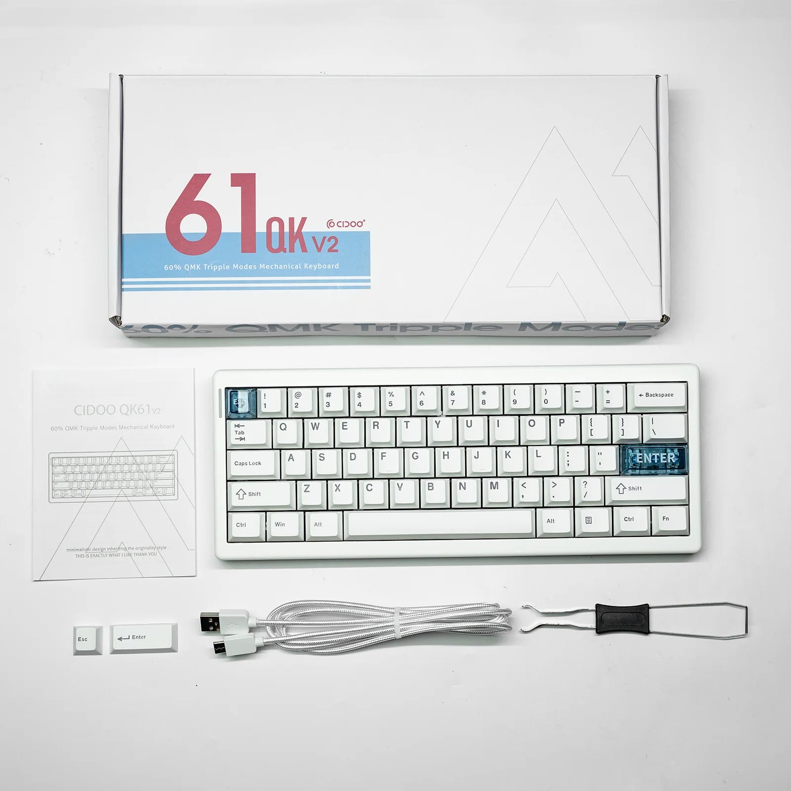 CIDOO QK61 V2 by EPOMAKER&nbsp; is a custom mechanical keyboard featuring a space-saving 60% compact layout whats iun the box