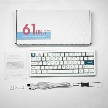 CIDOO QK61 V2 by EPOMAKER&nbsp; is a custom mechanical keyboard featuring a space-saving 60% compact layout whats iun the box