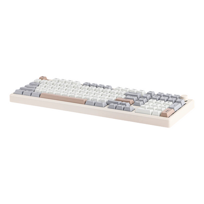 Epomaker galaxy 100 full sized compact  Mechanical keyboard with a beige frame wireless trimode with knob
