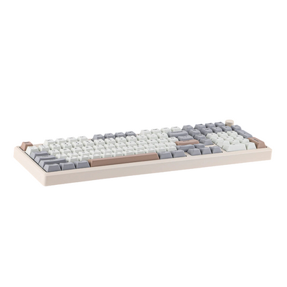 Epomaker galaxy 100 full sized compact  Mechanical keyboard with a beige frame wireless trimode with knob thock king 