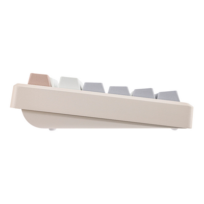 Epomaker galaxy 100 full sized compact  Mechanical keyboard with a beige frame wireless trimode with knob side profile