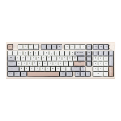 Epomaker galaxy 100 full sized compact  Mechanical keyboard with a beige frame wireless trimode with knob