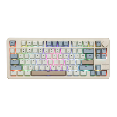 Epomaker galaxy 70 75% compact  Mechanical keyboard with a beige frame wireless trimode with knob
