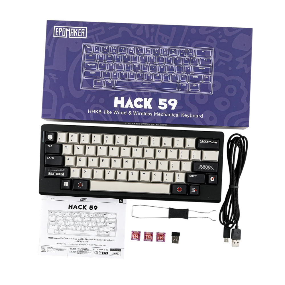 epomaker hack 59 60% black Mechanical keyboard with RGB and Qmk VIA whats in the box
