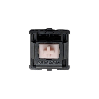 Front view of a Gateron Oil King Pink silent linear switch with a pink stem and black housing front view