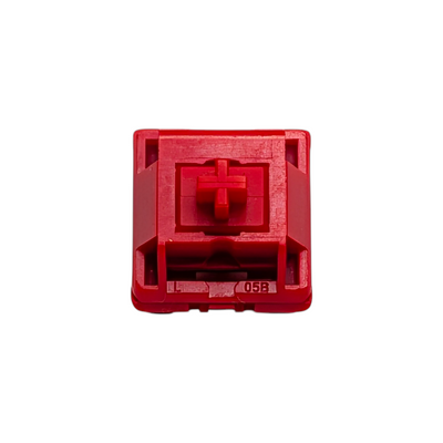 HMX TT Red clacky linear switches showing PA12 top housing and POM stem for high-pitched sound.