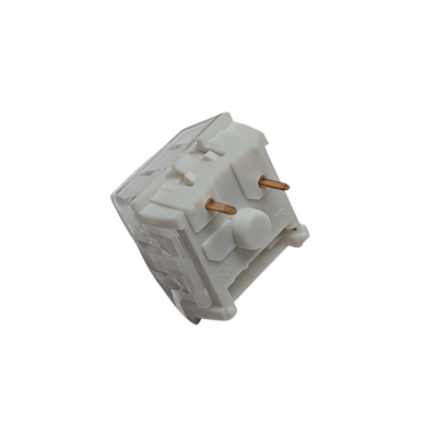 Rear angle of a Kailh Box White mechanical switch, showcasing the high-quality Nylon PA66 bottom housing and authentic Kailh branding for keyboard modding.