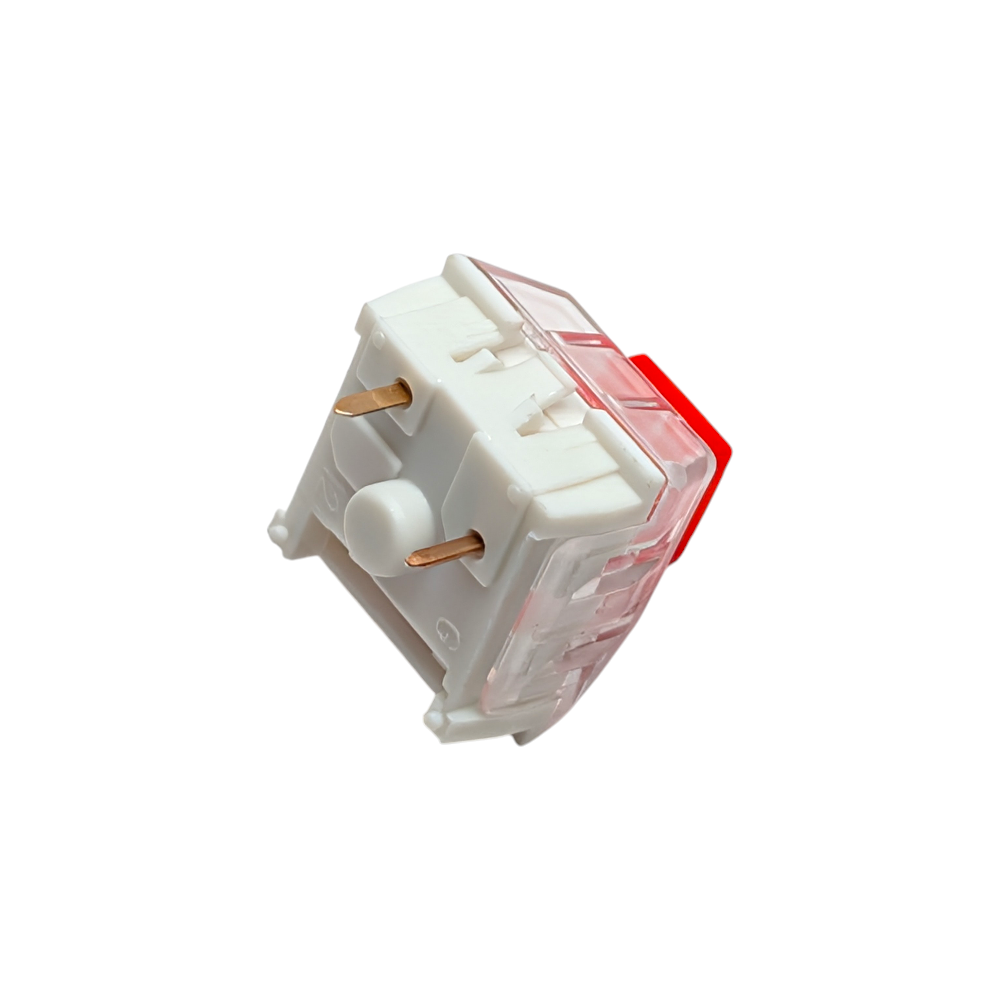 Underside of a Kailh Box Red switch highlighting the factory-lubed leaf and smooth bottom housing, ideal for enthusiasts seeking a consistent clacky sound profile without manual lubing.