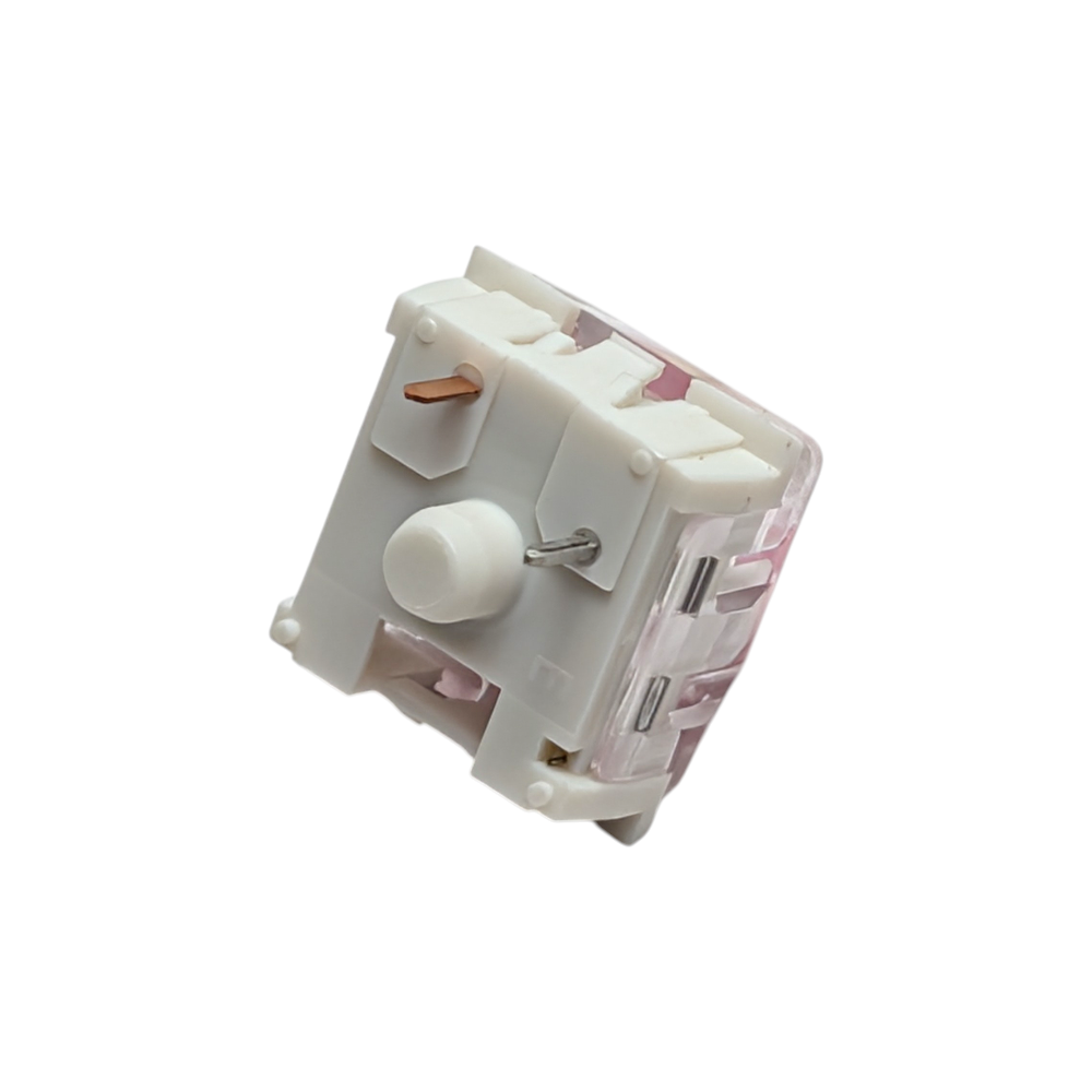 Kailh Speed Pink 3-pin plate mount clicky switches shown in detail, compatible with hot-swap mechanical keyboards and custom DIY keyboard builds.