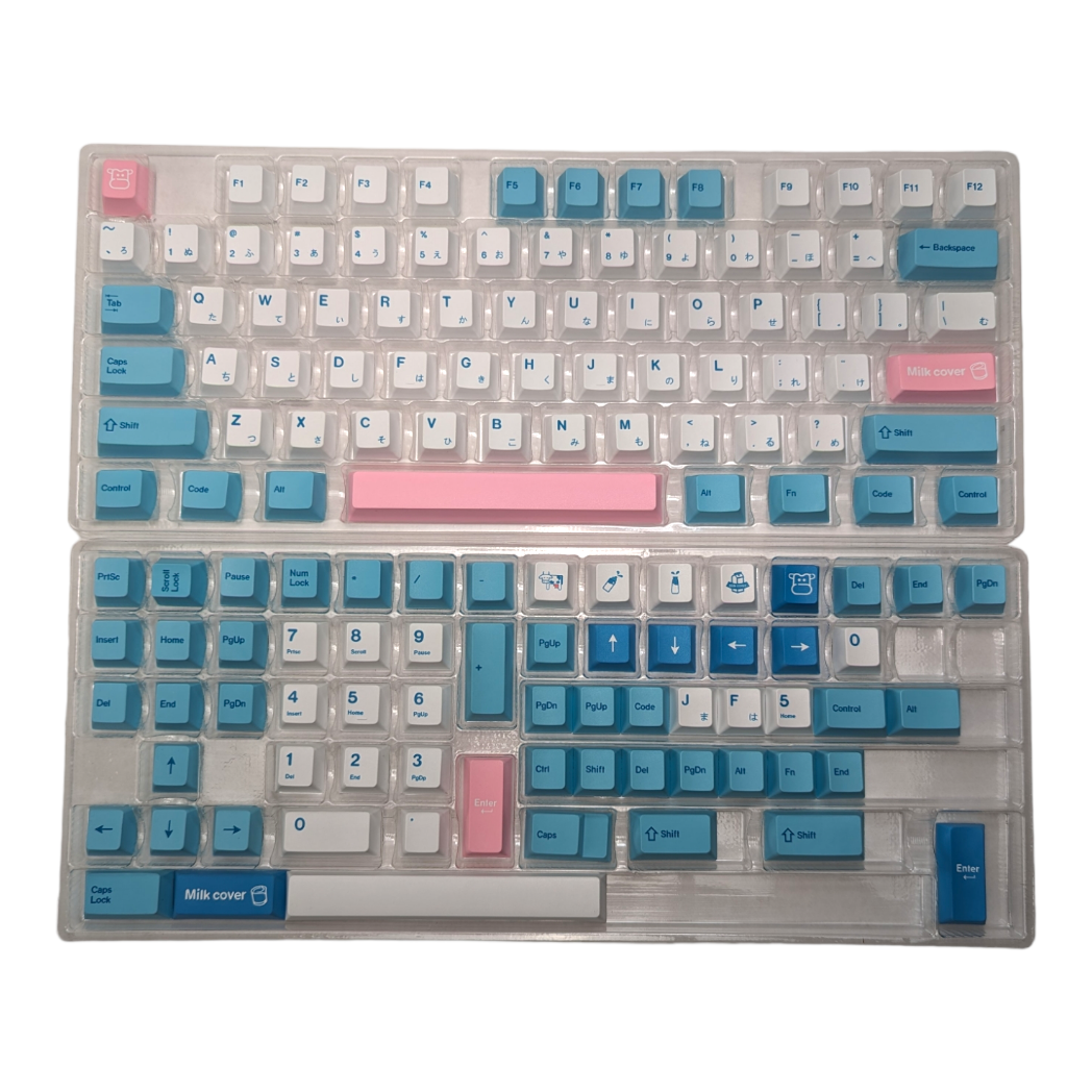 Pink and Blue Milk Cow PBT Cherry MX Keycap Set ( 140pc )