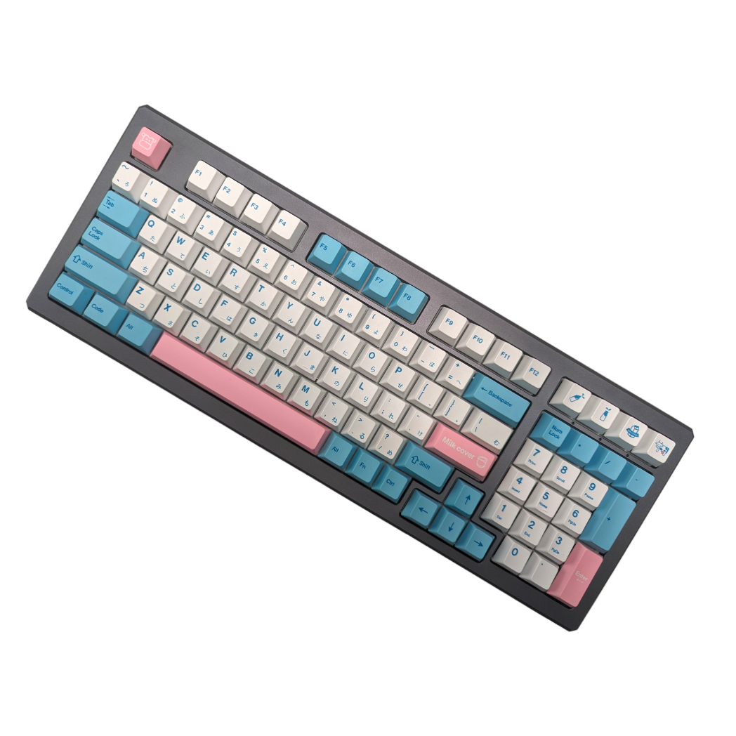 Pink and Blue Milk Cow PBT Cherry MX Keycap Set ( 140pc )