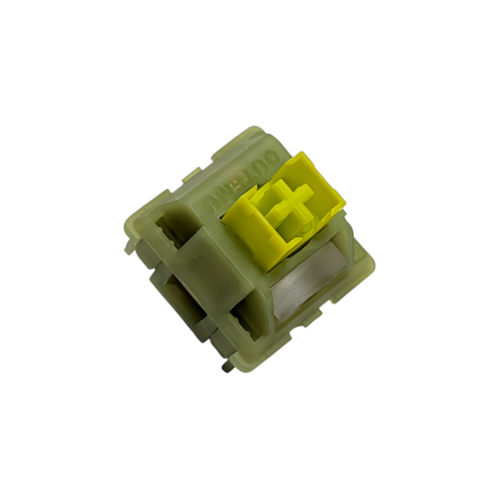 Detailed view of the 5-pin Outemu Silent Lemon V3 tactile switch with transparent housing for enhanced RGB keyboard lighting.