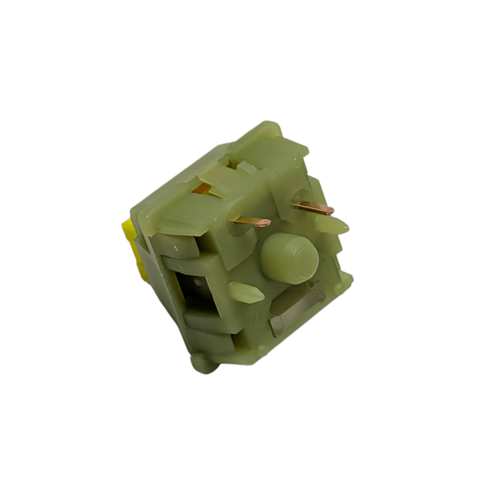 Close-up of Outemu Silent Lemon V3 silent tactile switches, known for a quiet typing experience and sharp tactile bump.