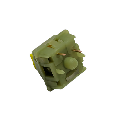 Close-up of Outemu Silent Lemon V3 silent tactile switches, known for a quiet typing experience and sharp tactile bump.