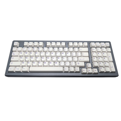 Detailed view of Polar Purple keycaps illustrating the vibrant purple legends.