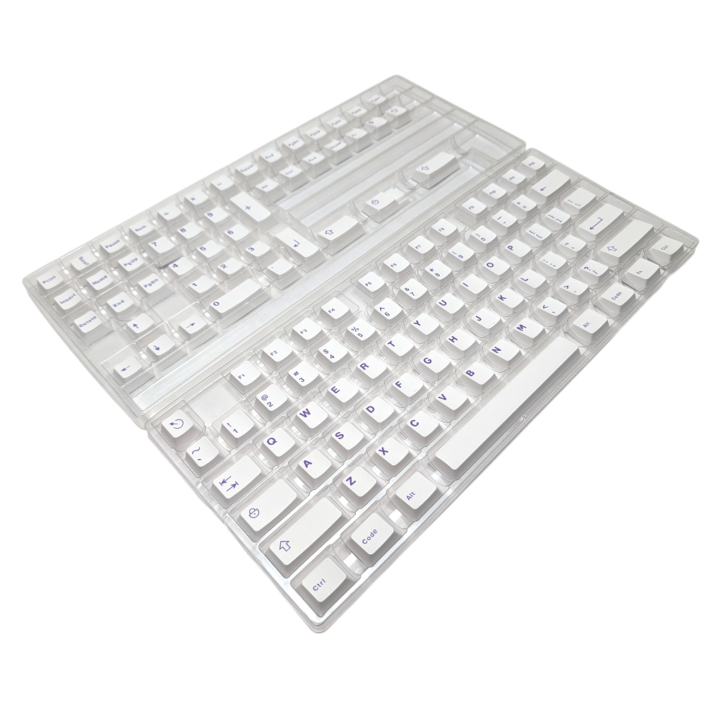 Top-down view of Polar Purple white and purple ABS double-shot mechanical keyboard keycaps.