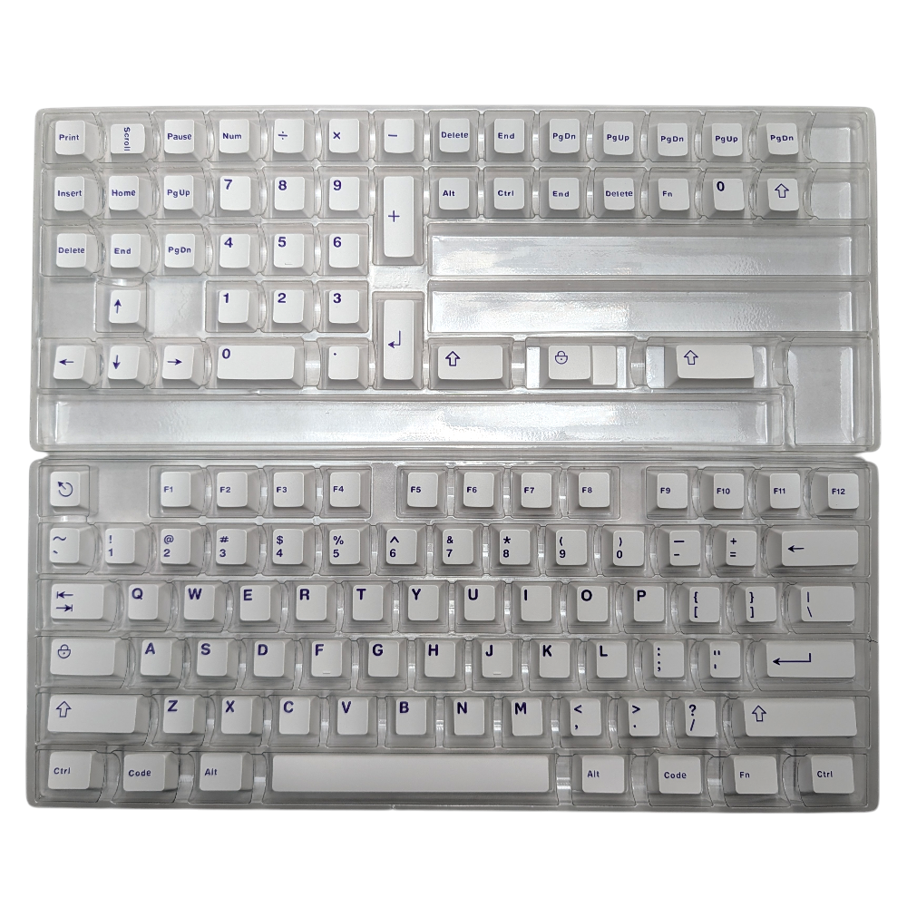 Styled shot of Polar Purple white and purple keycaps, perfect for a custom setup