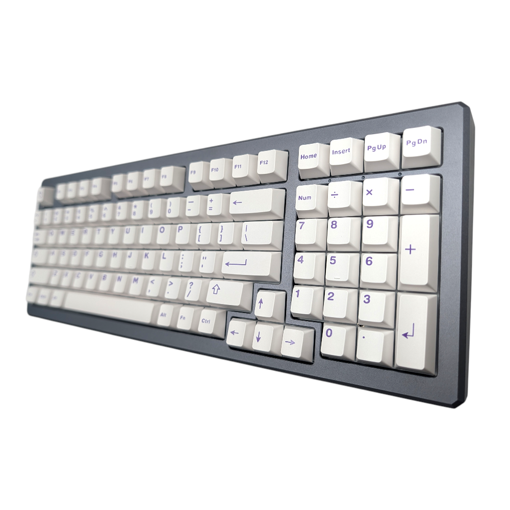 Side profile of Polar Purple white keycaps, highlighting ergonomic Cherry MX profile.