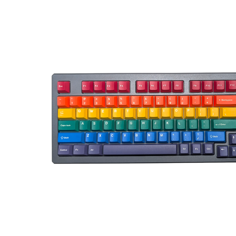 Elevate your setup with the lively Rainbow Burst keycaps.