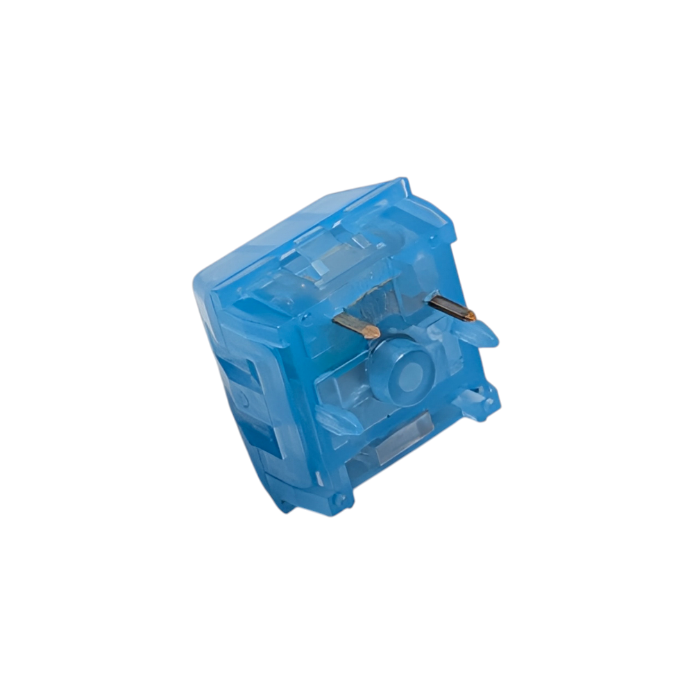 Close-up of Kailh Box Arctic Fox switches showing the IP56 waterproof box design and SMD LED compatibility.