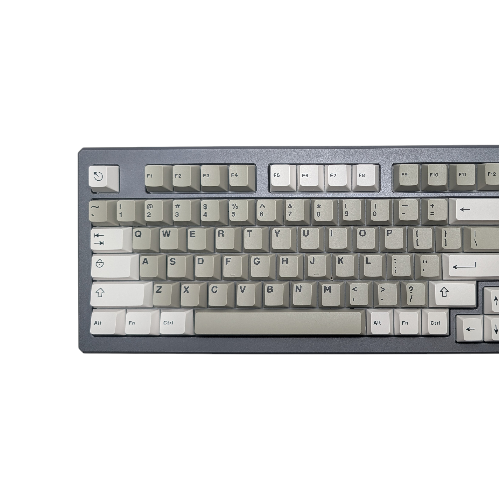 Elegant space gray and pure white colorway enhancing custom keyboard build.