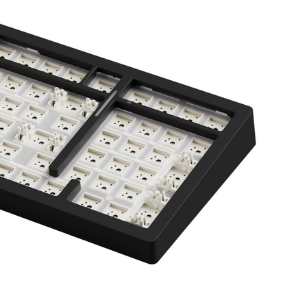 Keyboard mechanism with white keycaps in a black frame on a white  Monsgeek M2 V5 VIA 96% Mechanical Keyboardbackground