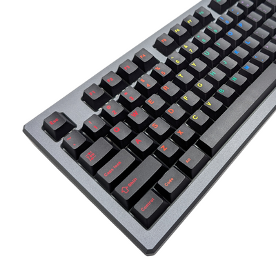 Close-up of Shadow Gradient keycaps on a custom mechanical keyboard.